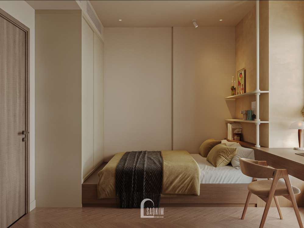 Thiết kế nội thất phongg ngủ chung cư phong cách Modern Retro dự án Lumière Evergreen - Sự chuyển tiếp giữa hiện đại và những sắc màu hoài niệm